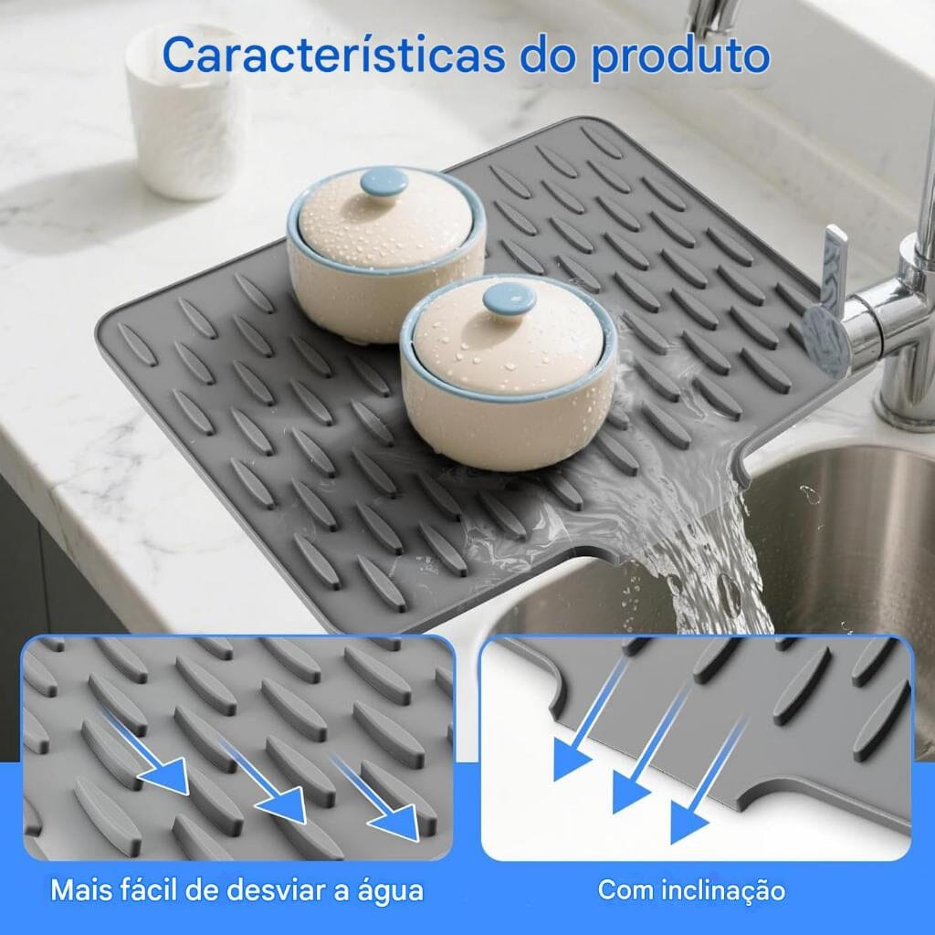 Tapete de Secagem inteligente - Bancada Seca, Louças Organizadas e Cozinha Limpa