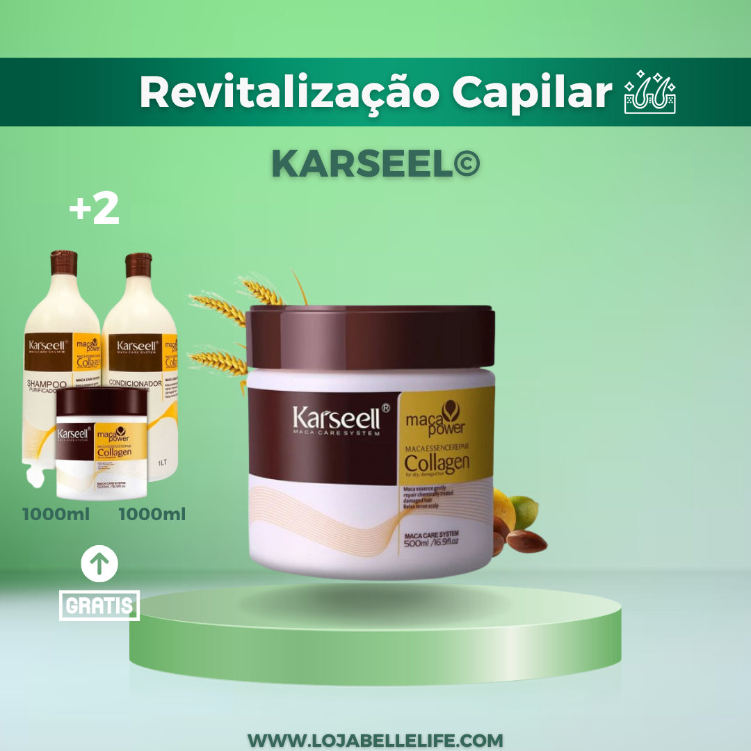 Karseel© Reconstrução Capilar Avançada + Shampoo e Condicionador GRÁTIS