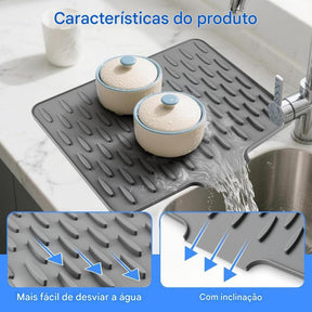 Tapete de Secagem inteligente -  Bancada Seca, Louças Organizadas e Cozinha Limpa