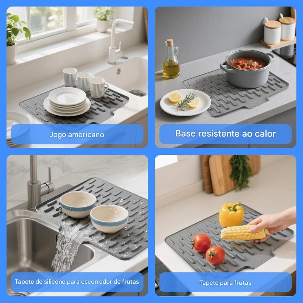 Tapete de Secagem inteligente -  Bancada Seca, Louças Organizadas e Cozinha Limpa